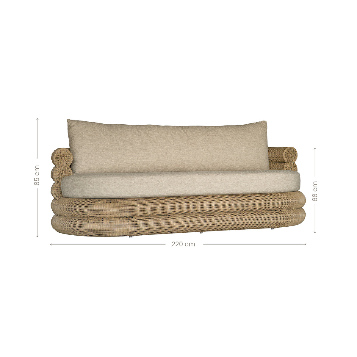 Satori outdoor three seater sofa dimension diagram showing width and height