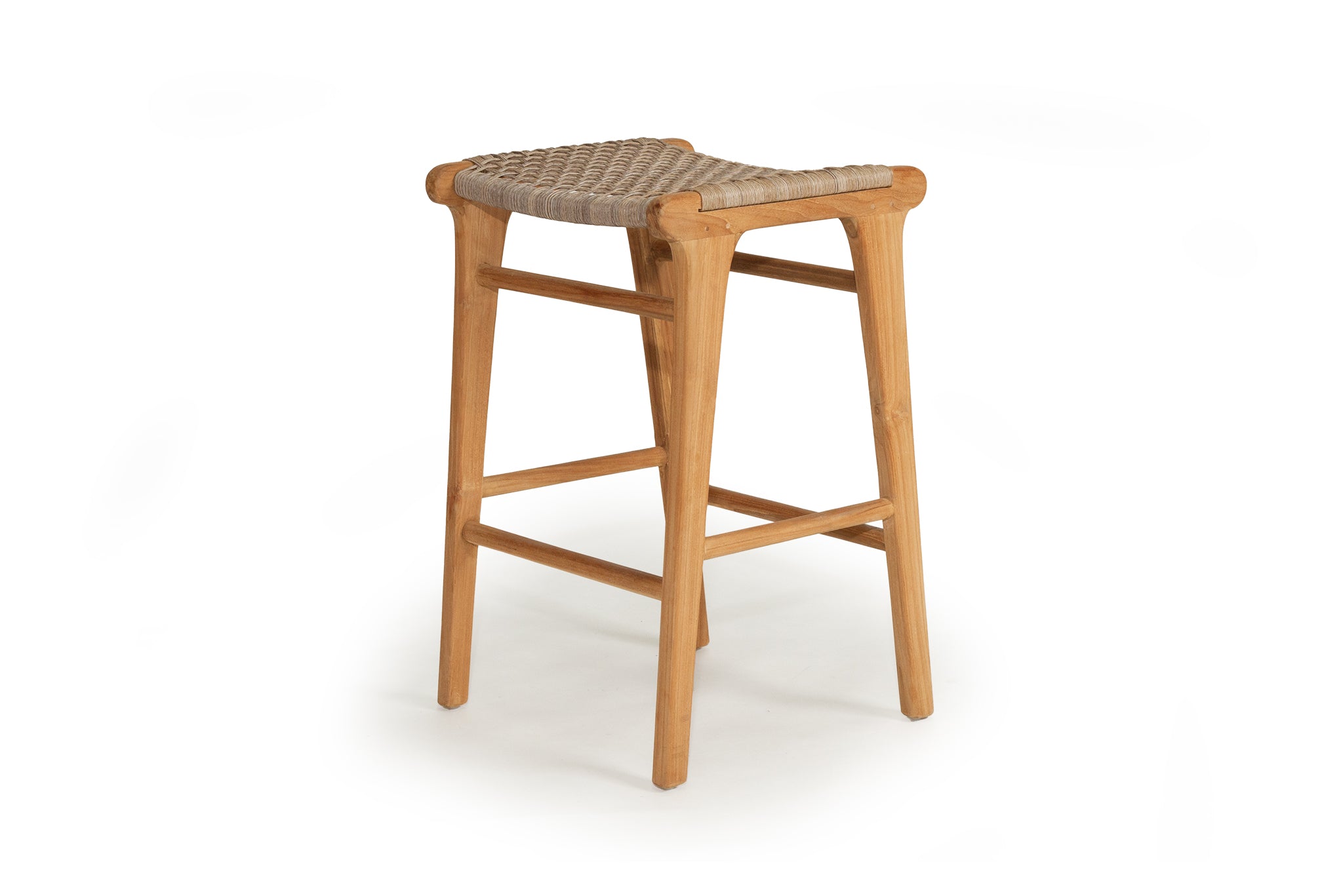 Stradbroke Backless Counter Stool made from solid Teak with woven Viro outdoor cord seat, minimalist design for indoor or outdoor use 1