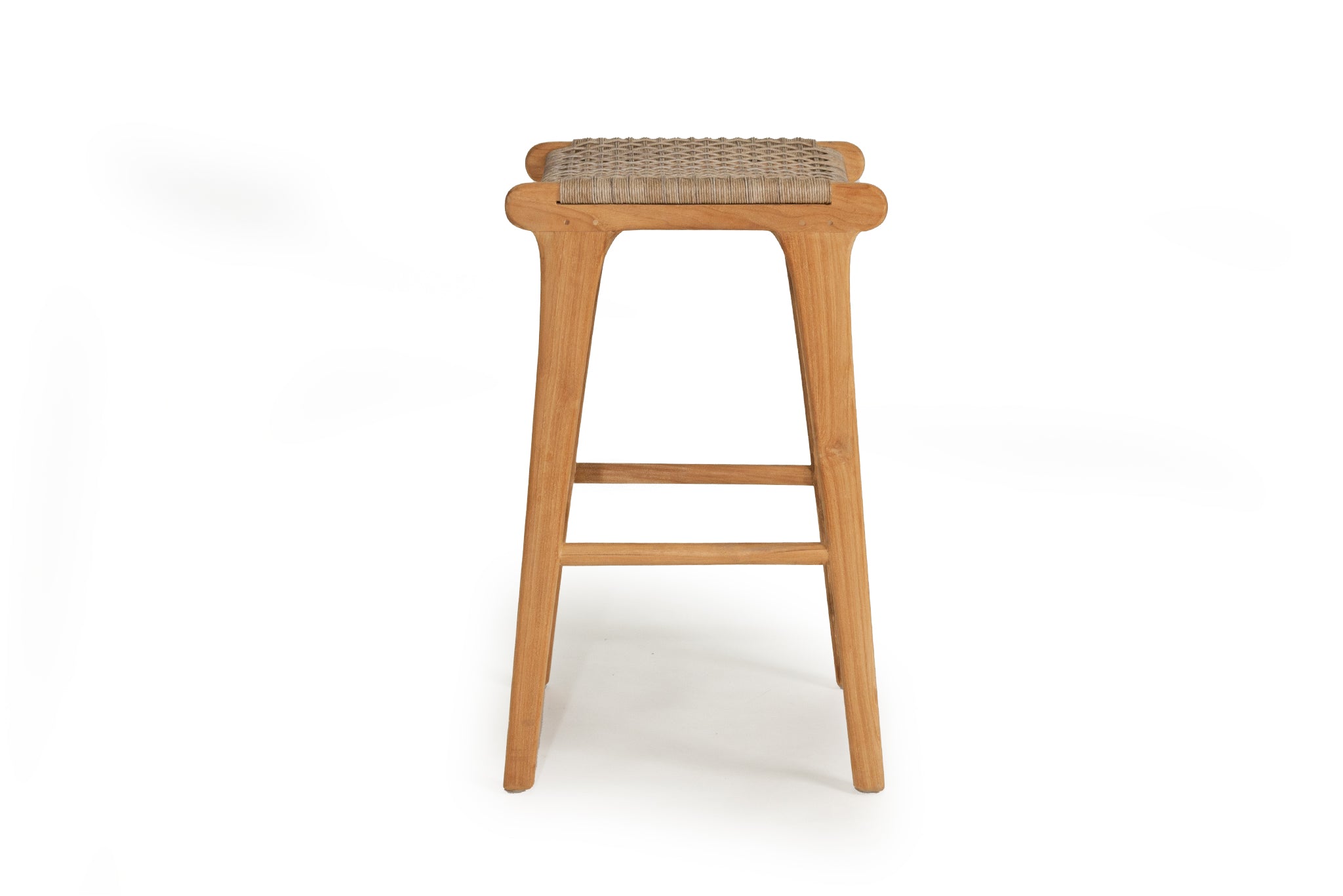 Stradbroke Backless Counter Stool made from solid Teak with woven Viro outdoor cord seat, minimalist design for indoor or outdoor use 3