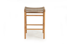 Load image into Gallery viewer, Stradbroke Backless Counter Stool made from solid Teak with woven Viro outdoor cord seat, minimalist design for indoor or outdoor use 2
