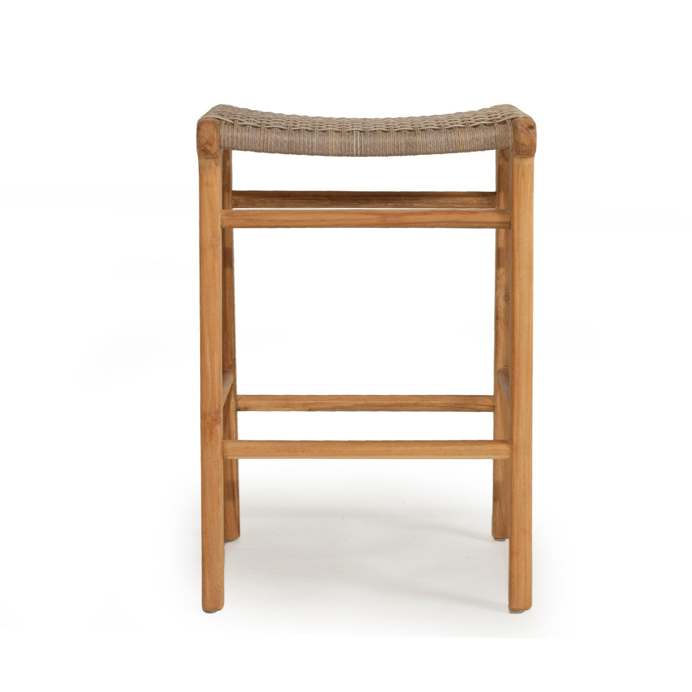 Stradbroke Backless Counter Stool made from solid Teak with woven Viro outdoor cord seat, minimalist design for indoor or outdoor use