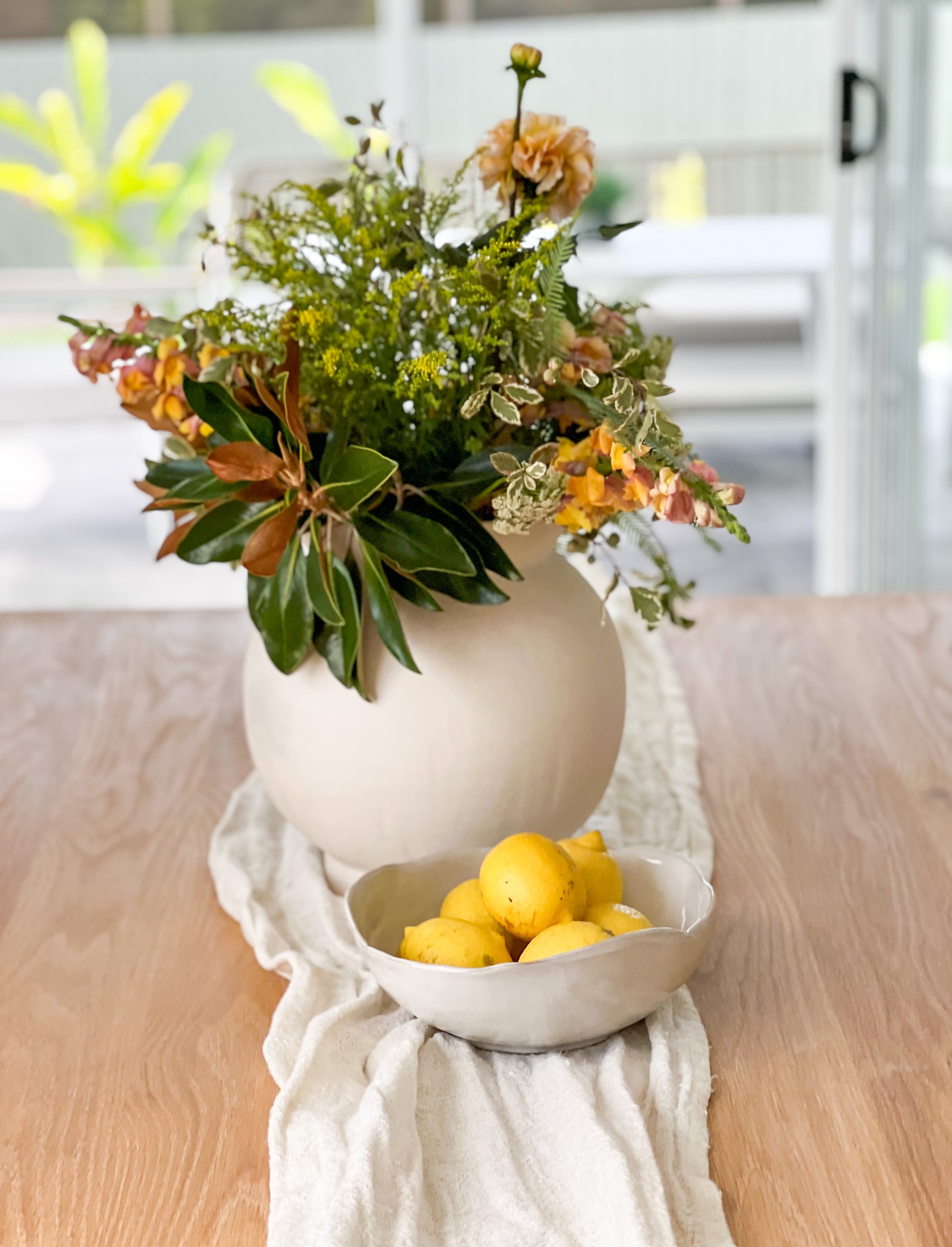 Surfer Dining Table made from premium A-Grade American Oak with a natural raw finish, perfect for elegant Sunday meals with family. Styled in this beautiful coastal home 3