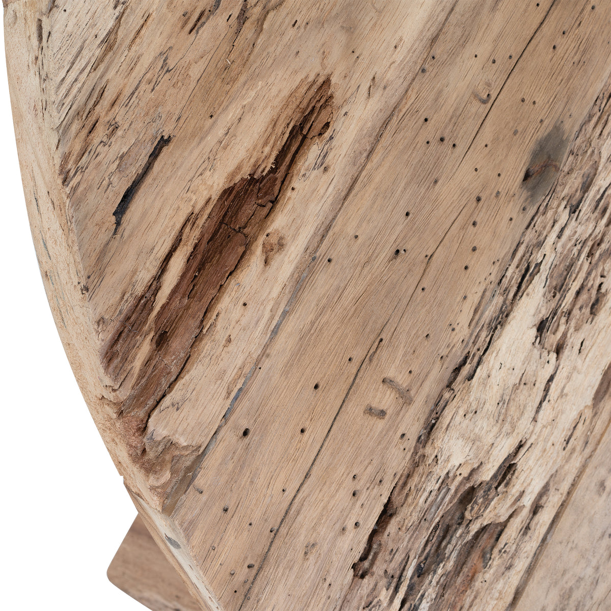 Close-up of reclaimed railway timber showing natural cracks, knots and organic texture on Tembisa coffee table 1