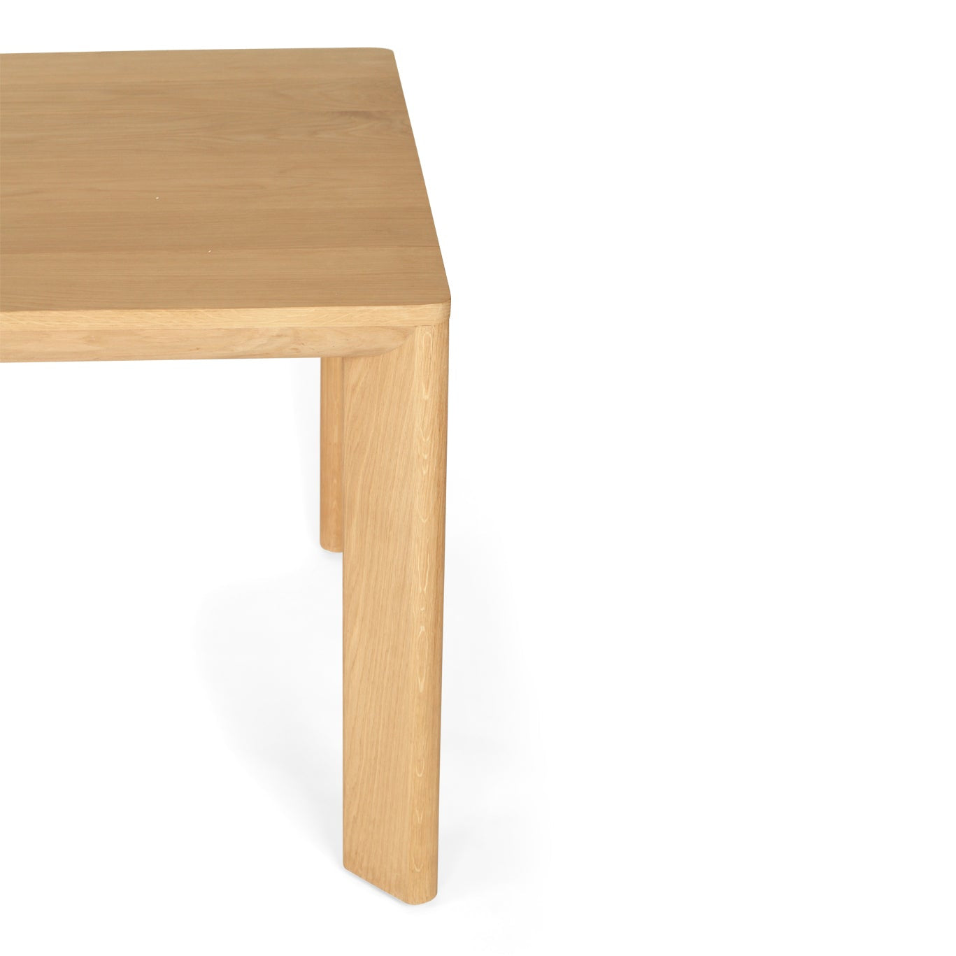 Great Dining Table made from solid American Oak with a raw Osmo PolyX finish, designed as a durable and elegant dining centerpiece. Top corner 3