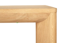 Load image into Gallery viewer, Great Dining Table made from solid American Oak with a raw Osmo PolyX finish, designed as a durable and elegant dining centerpiece. Top corner