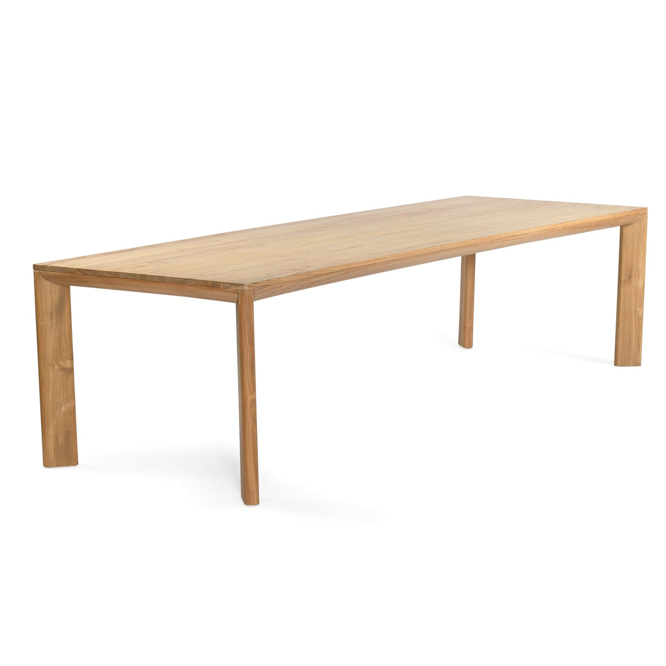 Large solid teak dining table with minimalist contemporary profile-Side angle view