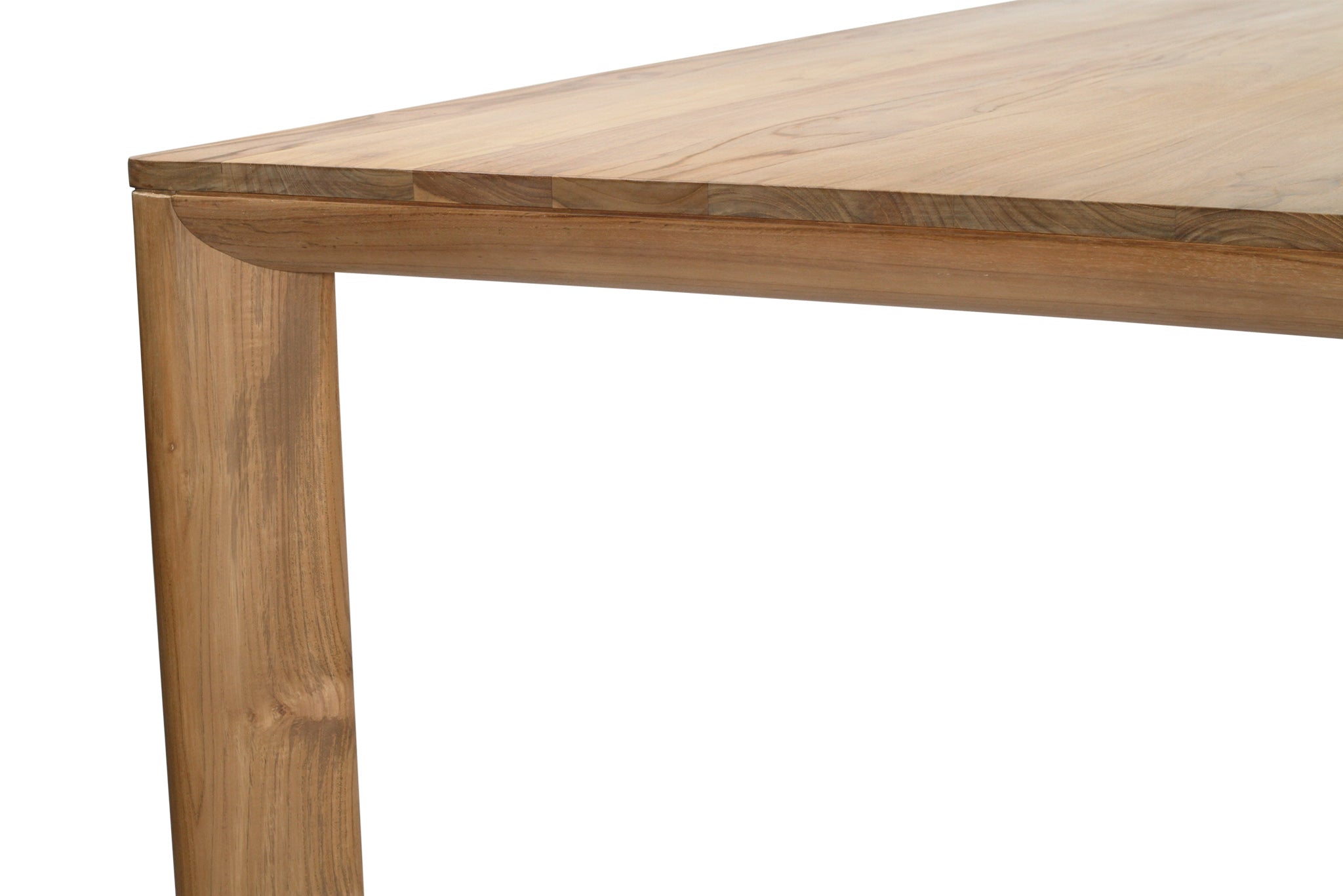 Great Teak Dining Table in A-grade teak with a natural brushed finish, offering exceptional durability and timeless elegance—also available in American Oak. Top view