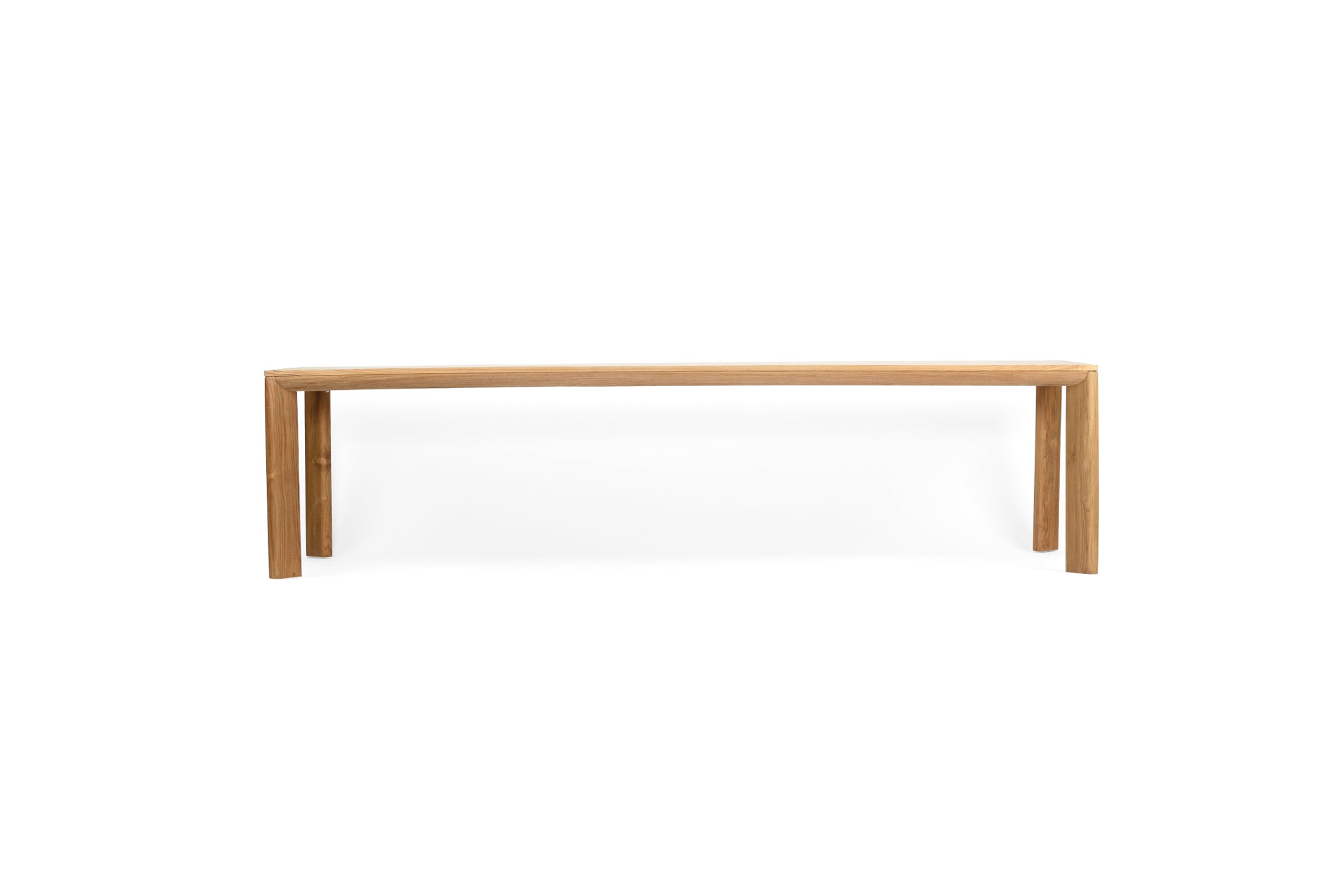 Great Teak Dining Table in A-grade teak with a natural brushed finish, offering exceptional durability and timeless elegance—also available in American Oak. Side view