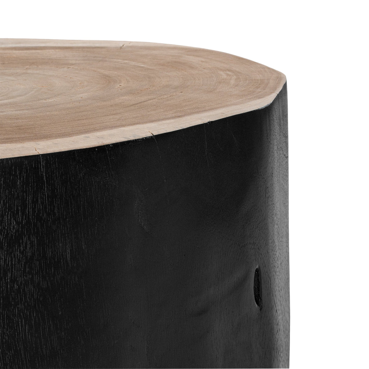 Black Trunk Coffee Table close-up of the timber top edge and painted side