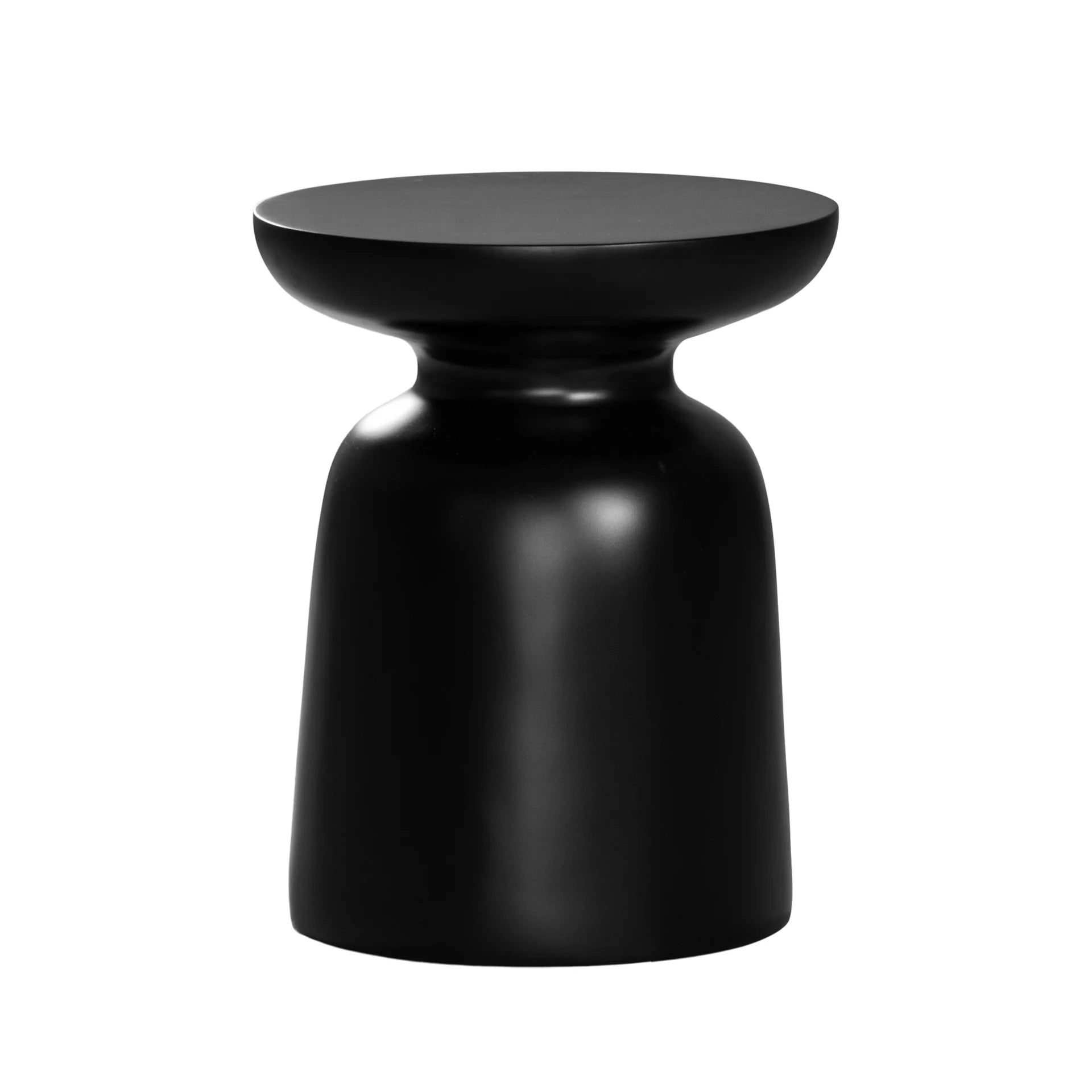 Akoni Small Side Table in black resin by Uniqwa Collections, mid-century inspired design, lightweight and durable, perfect for modern indoor or outdoor spaces.