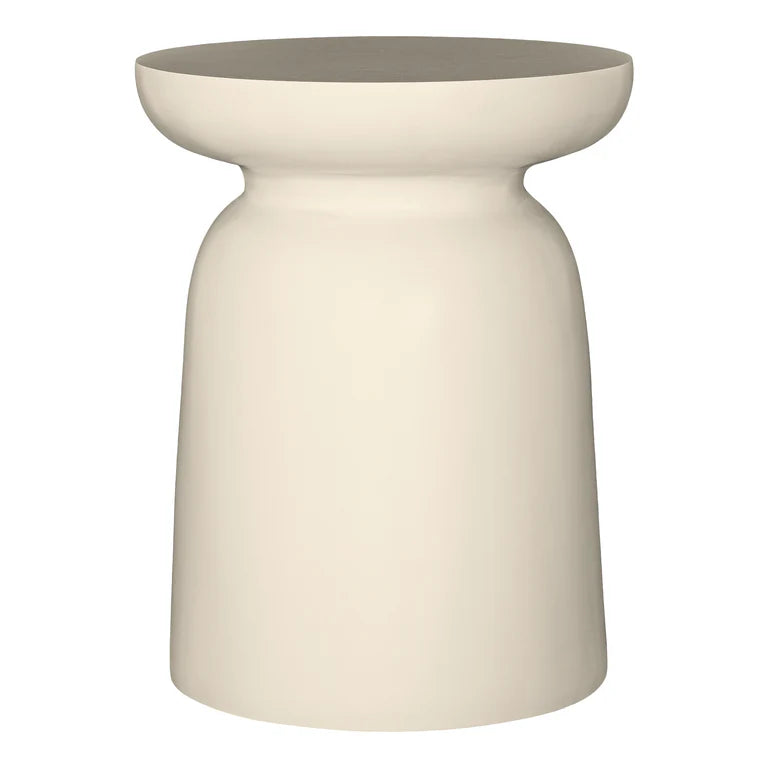 Akoni Large Side Table in resin by Uniqwa Collections in sand tone, mid-century inspired design, lightweight and durable, perfect for modern indoor or outdoor spaces.