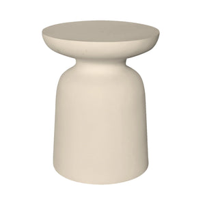 Akoni Small Side Table in resin by Uniqwa Collections in sand tone, mid-century inspired design, lightweight and durable, perfect for modern indoor or outdoor spaces.