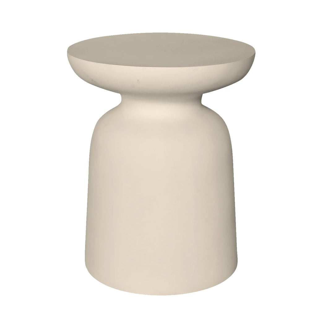 Akoni Small Side Table in resin by Uniqwa Collections in sand tone, mid-century inspired design, lightweight and durable, perfect for modern indoor or outdoor spaces.