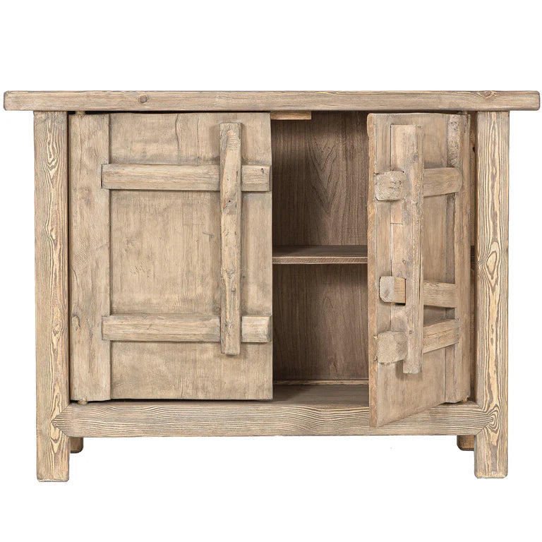 From the Bulu Collection the 2D storage cabinet is crafted from reclaimed vintage elm and pine with natural weathered details.