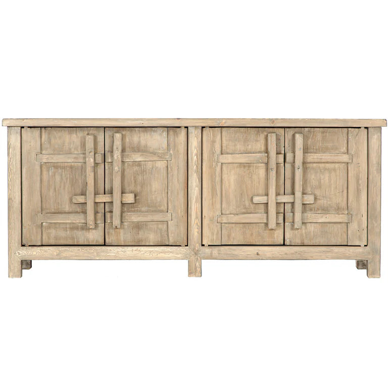 Bulu Buffet handcrafted from reclaimed timber with weathered finish and carved details, timeless coastal sideboard with organic texture and sculptural simplicity.