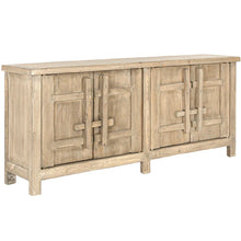 Load image into Gallery viewer, Bulu Buffet handcrafted from reclaimed timber with weathered finish and carved details, timeless coastal sideboard with organic texture and sculptural simplicity. Front view.