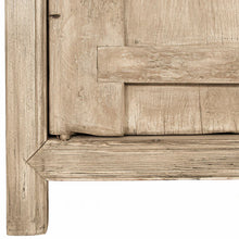 Load image into Gallery viewer, From the Bulu Collection the 2D storage cabinet is crafted from reclaimed vintage elm and pine with natural weathered details. Leg detail.