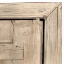 Load image into Gallery viewer, From the Bulu Collection the 2D storage cabinet is crafted from reclaimed vintage elm and pine with natural weathered details. Close up detail.