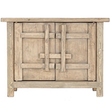 Load image into Gallery viewer, From the Bulu Collection the 2D storage cabinet is crafted from reclaimed vintage elm and pine with natural weathered details. Front perspective.