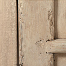 Load image into Gallery viewer, Bulu four door entertainment unit in reclaimed timber with antique hand-carved details and unique weathered markings. Close up 4