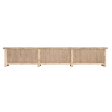 Load image into Gallery viewer, Bulu entertainment unit in reclaimed elm timber with antique hand-carved details and unique weathered markings. Back perspective.