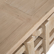 Load image into Gallery viewer, Bulu entertainment unit in reclaimed elm timber with antique hand-carved details and unique weathered markings. Top perspective.