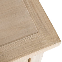 Load image into Gallery viewer, Bulu entertainment unit in reclaimed elm timber with antique hand-carved details and unique weathered markings. Top corner close up.