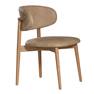 Capri Dining Chair in Enoki by Uniqwa – luxury modern style with buffalo leather upholstery and white oak frame, ideal for refined residential or commercial interiors. Side view