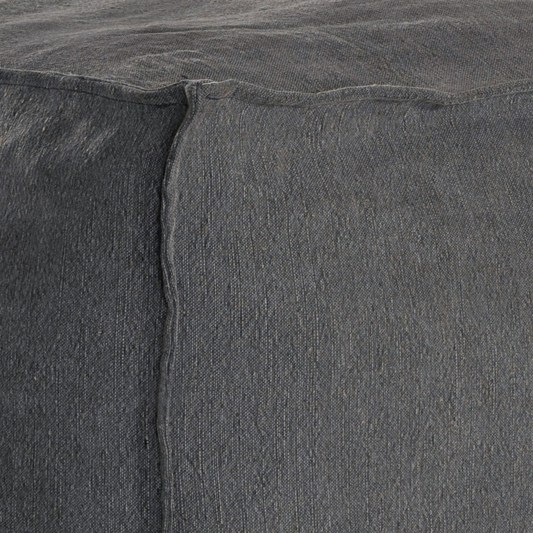 Hendrix Bedhead in charcoal with feather cushioning and removable linen slipcover, timber frame upholstered bedhead for modern coastal bedroom style.