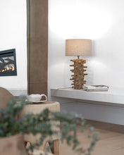 Load image into Gallery viewer, Sula Table Lamp by Uniqwa Collections handcrafted from eco-friendly papier-mâché with an organic spike design, casting a soft ambient glow and unique shadow play.