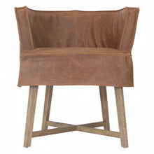 Load image into Gallery viewer, Guatemala Dining Chair – casual-luxe style chair with weathered oak legs and removable leather slipcover, handcrafted for relaxed sophistication and easy maintenance - front perspective