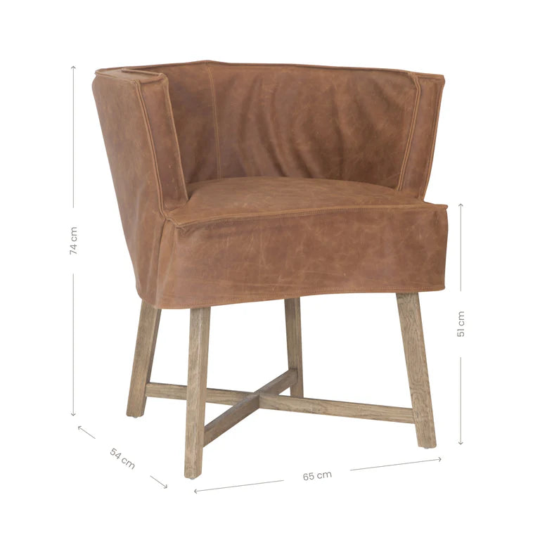 Guatemala Dining Chair – casual-luxe style chair with weathered oak legs and removable leather slipcover, handcrafted for relaxed sophistication and easy maintenance - dimensions