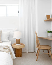 Load image into Gallery viewer, Hendrix Bedhead with feather cushioning and removable linen slipcover, timber frame upholstered bedhead for modern coastal bedroom style.  Beautifully styled in this coastal bedroom interior.