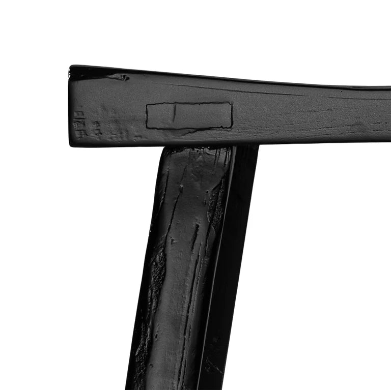 Handmade reclaimed elm wood barstool in a painted black finish, featuring natural variations for a unique coastal or villa style. By Uniwqa Collections, sold by Magnolia Lane Australia wide delivery. Seat up close.