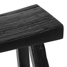 Load image into Gallery viewer, Handmade reclaimed elm wood barstool in a painted black finish, featuring natural variations for a unique coastal or villa style. By Uniwqa Collections, sold by Magnolia Lane Australia wide delivery. Seat Detail.