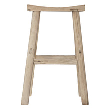 Load image into Gallery viewer, Handmade reclaimed elm wood barstool with bleached finish, featuring natural variations for a unique coastal or villa style. By Uniwqa Collections, sold by Magnolia Lane Australia wide delivery. Front perspective.