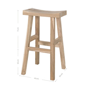Kusina Barstool by Uniqwa Collections, crafted from solid reclaimed teak with a sleek sanded finish. Featuring natural timber grains and a curved seat, this durable and elegant bar stool adds character to dining spaces, restaurants, or bars. Dimensions.