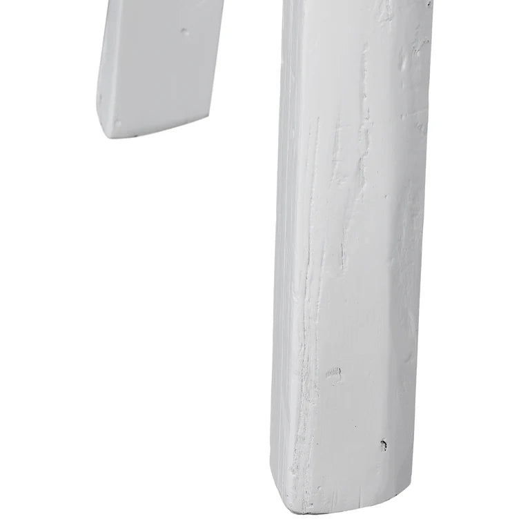 Handmade reclaimed elm wood barstool in a painted white finish, featuring natural variations for a unique coastal or villa style. By Uniwqa Collections, sold by Magnolia Lane Australia wide delivery. Leg detail 2.