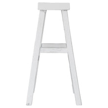 Load image into Gallery viewer, Handmade reclaimed elm wood barstool in a painted white finish, featuring natural variations for a unique coastal or villa style. By Uniwqa Collections, sold by Magnolia Lane Australia wide delivery. Side perspective.