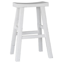Load image into Gallery viewer, Handmade reclaimed elm wood barstool in a painted white finish, featuring natural variations for a unique coastal or villa style. By Uniwqa Collections, sold by Magnolia Lane Australia wide delivery.