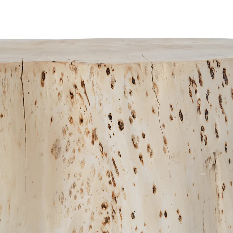 Malani Side Table handcrafted from Bodhi Fig Tree root with natural organic shape and warm wood tones – each piece uniquely formed by nature.  Detailed perspective 6
