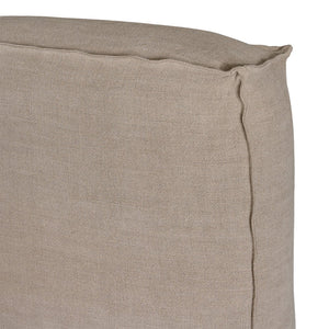 Hendrix Bedhead in oatmeal with feather cushioning and removable linen slipcover, timber frame upholstered bedhead for modern coastal bedroom style.  Corner detail.
