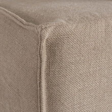 Load image into Gallery viewer, Hendrix Bedhead in oatmeal with feather cushioning and removable linen slipcover, timber frame upholstered bedhead for modern coastal bedroom style.