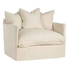 Load image into Gallery viewer, Singita Sofa with hardwood frame, feather-filled cushions and removable slipcovers in luxury linen in sand.