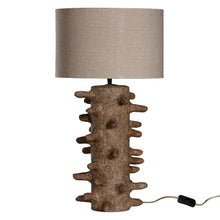 Load image into Gallery viewer, Sula Table Lamp handcrafted from eco-friendly papier-mâché with an organic spike design, casting a soft ambient glow and unique shadow play.
