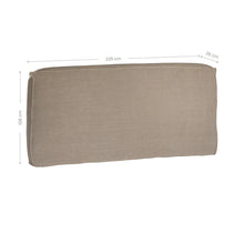 Load image into Gallery viewer, Hendrix Bedhead in oatmeal with feather cushioning and removable linen slipcover, timber frame upholstered bedhead for modern coastal bedroom style.  Showing dimensions 1.