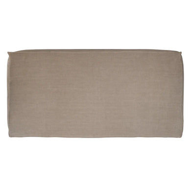 Hendrix Bedhead with feather cushioning and removable linen slipcover, timber frame upholstered bedhead for modern coastal bedroom style.