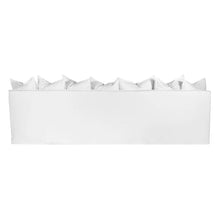 Load image into Gallery viewer, Singita Four Seater Sofa by Uniqwa with hardwood frame, feather-filled cushions and removable slipcovers in luxury linen in white. Back perspective.