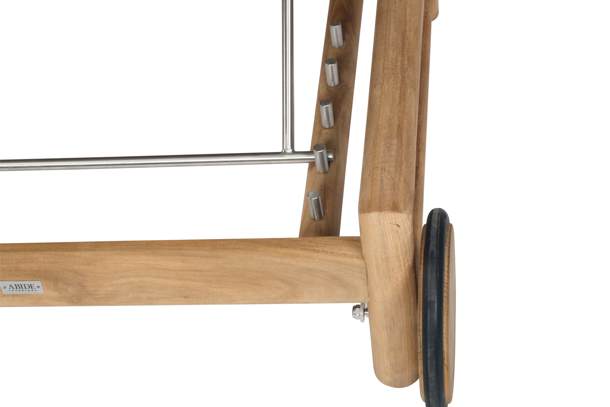 Vaucluse Outdoor Sunlounger in Grade A teak with white Sunbrella cushion, adjustable backrest and wheels, durable coastal outdoor furniture for poolside or garden relaxation.  Close up 8