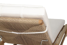 Load image into Gallery viewer, Vaucluse Outdoor Sunlounger in Grade A teak with white Sunbrella cushion, adjustable backrest and wheels, durable coastal outdoor furniture for poolside or garden relaxation.  Close up 6